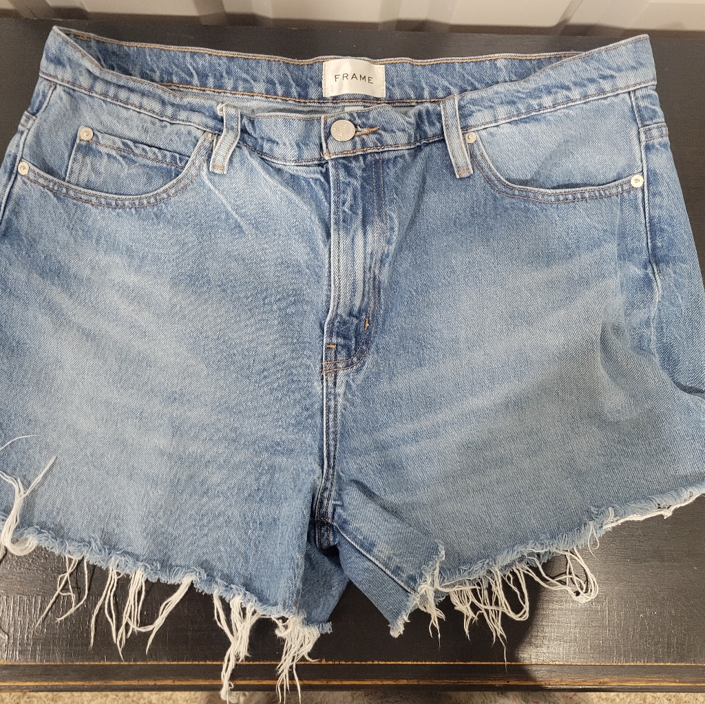 Frame Denim Women's Light Blue Frayed Jean Shorts